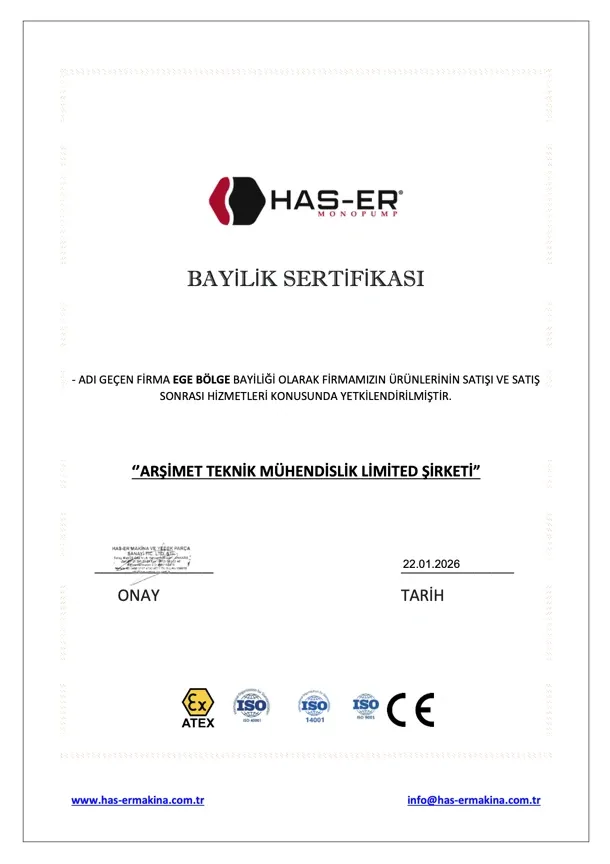 HAS-ER Ege Bölge bayilik sertifikası