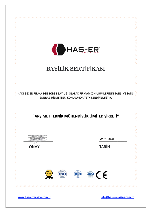 arsimet teknik muhendislik has er ege bolge bayii sertifikasi